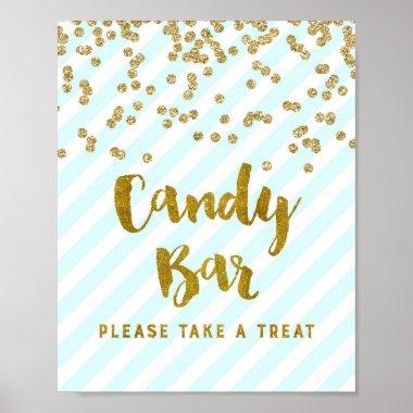 Candy Bar Baby Shower Sign Blue Gold Stripes