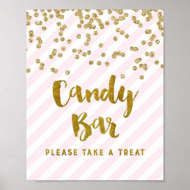 Candy Bar Baby Shower Sign Pink Gold Stripes