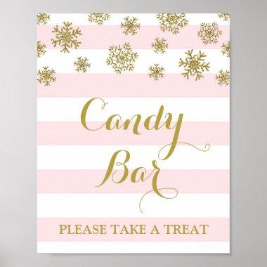 Candy Bar Sign Pink Stripes Gold Snow