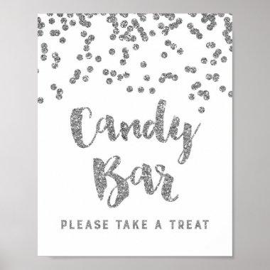 Candy Bar Wedding or Shower Sign Silver Confetti