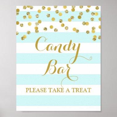 Candy Bar Wedding Sign Blue Stripe Gold Confetti