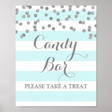Candy Bar Wedding Sign Blue Stripes Silver
