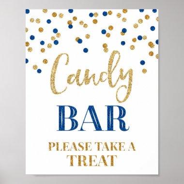 Candy Bar Wedding Sign Gold Navy Blue Confetti
