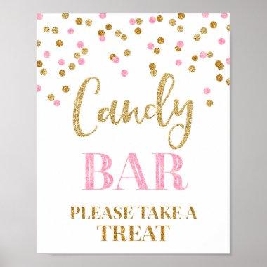 Candy Bar Wedding Sign Gold Pink Confetti