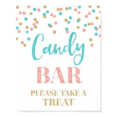 Candy Bar Wedding Sign Gold Teal Coral Confetti