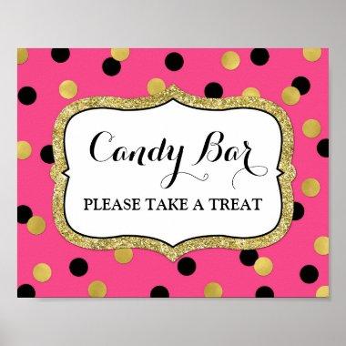 Candy Bar Wedding Sign Pink Black Gold Confetti