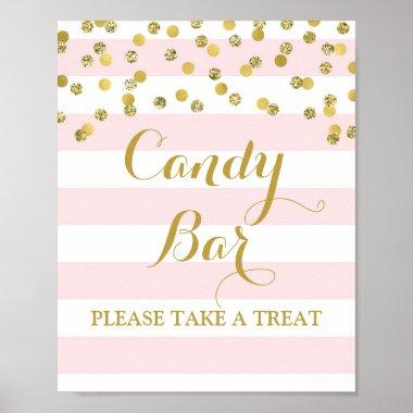 Candy Bar Wedding Sign Pink Stripes Gold Confetti