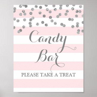 Candy Bar Wedding Sign Pink Stripes Silver