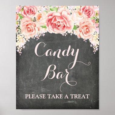 Candy Bar Wedding Sign Pink Watercolor Chalkboard