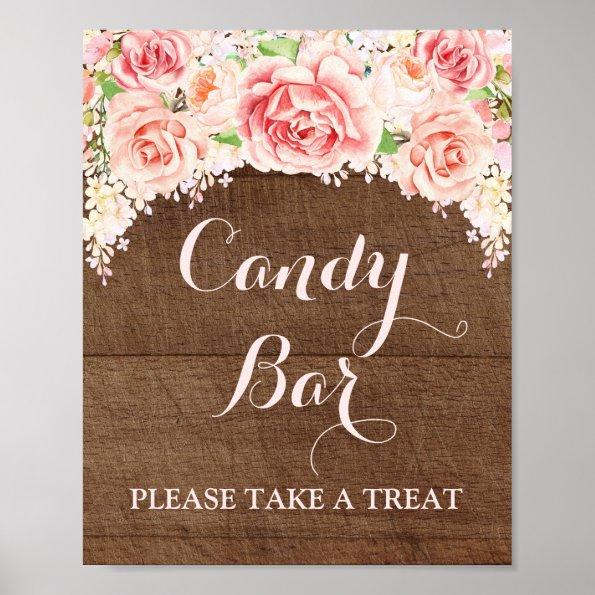 Candy Bar Wedding Sign Pink Watercolor Wood