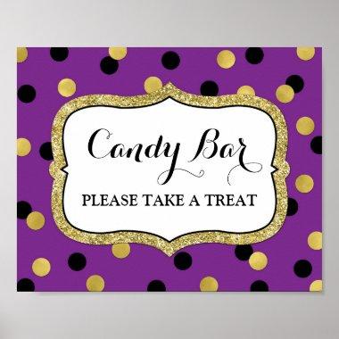 Candy Bar Wedding Sign Purple Black Gold Confetti