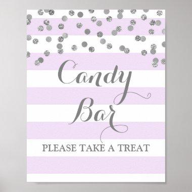 Candy Bar Wedding Sign Purple Stripe Silver