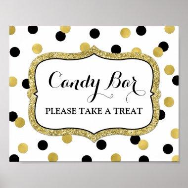 Candy Bar Wedding Sign White Black Gold Confetti