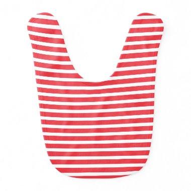Candy Cane Red and White Simple Horizontal Striped Baby Bib