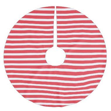 Candy Cane Red and White Simple Horizontal Striped Brushed Polyester Tree Skirt
