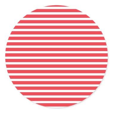 Candy Cane Red and White Simple Horizontal Striped Classic Round Sticker