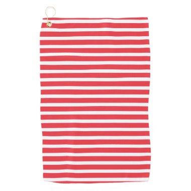 Candy Cane Red and White Simple Horizontal Striped Golf Towel