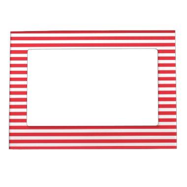 Candy Cane Red and White Simple Horizontal Striped Magnetic Frame