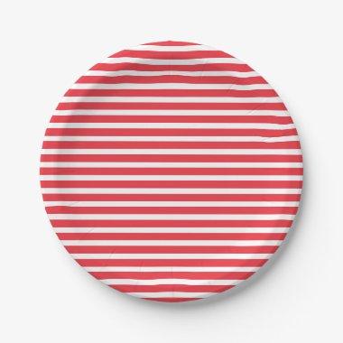Candy Cane Red and White Simple Horizontal Striped Paper Plates