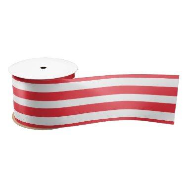 Candy Cane Red and White Simple Horizontal Striped Satin Ribbon