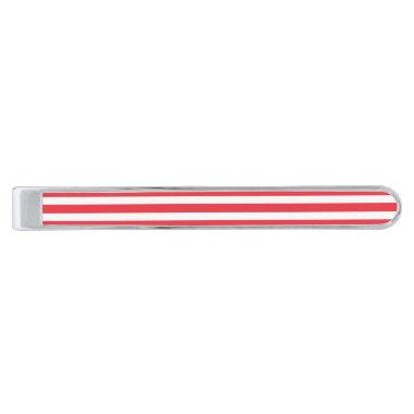 Candy Cane Red and White Simple Horizontal Striped Silver Finish Tie Bar