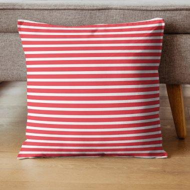Candy Cane Red and White Simple Horizontal Striped Throw Pillow