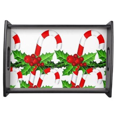 “Candy Canes and Holly” Christmas Serving Tray