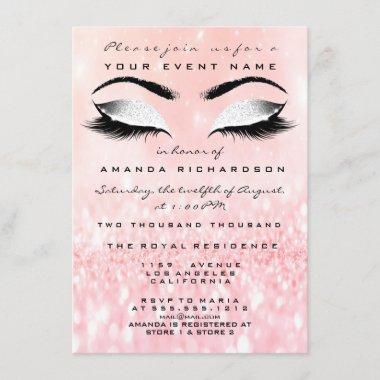 Candy Pink Makeup White Glitter 16th Bridal Shower Invitations