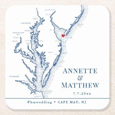 Cape May NJ Wedding Party Cocktail Hour Drink Square Paper Coaster