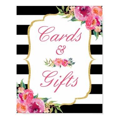 Invitations and Gifts Sign Fuchsia Floral Black Stripes