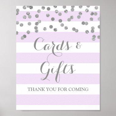 Invitations and Gifts Sign Purple Stripe Silver Confetti