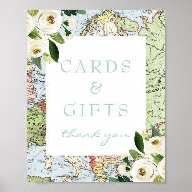 Invitations and Gifts Travel Theme Floral Map Sign