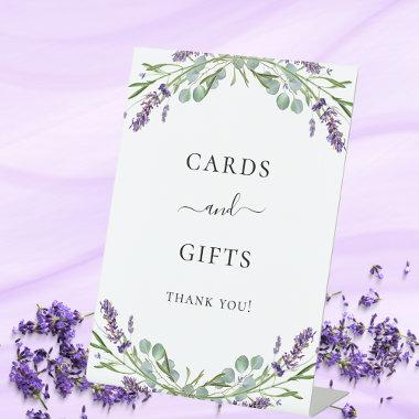 Invitations gifts lavender violet floral eucalyptus pedestal sign