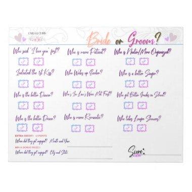 Carla's  Game "Bride or Groom?" Notepad