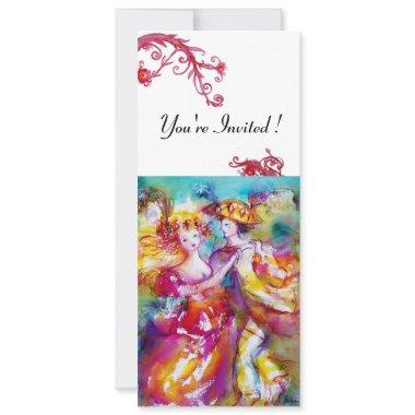 CARNIVAL DANCE vibrant blue red flourish white Invitations