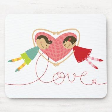 Cartoon Boy and Girl in Love Valentine Mousepad