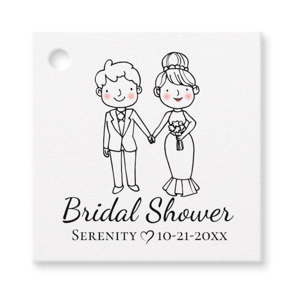Cartoon Bride Groom Black White  Favor Tags