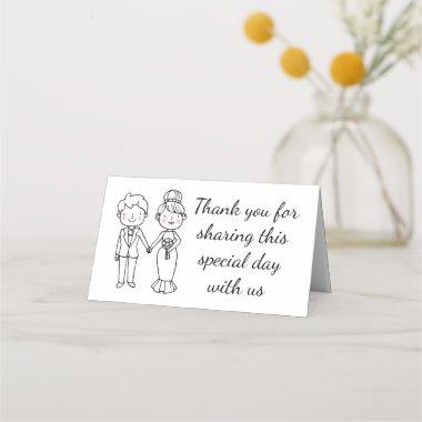 Cartoon Bride Groom Thank You Black White Wedding Place