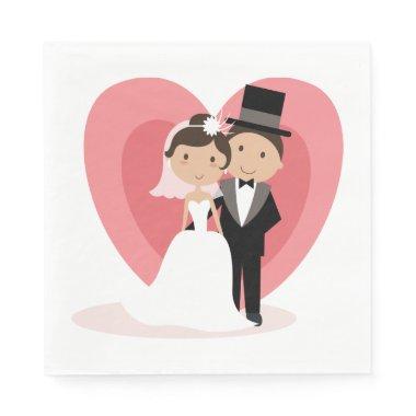 Cartoon Bride Groom Wedding Just Married Heart Napkins