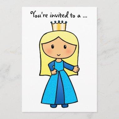 Cartoon Clip Art Cute Blond Princess Bridal Shower Invitations