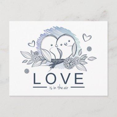 Cartoon Lovebirds Purple Love Wedding PostInvitations