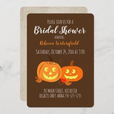 Cartoon Pumpkins Wedding Cute Couple Bridal Shower Invitations