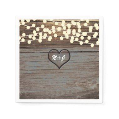 Carved Heart in Wood Country Rustic & Lights Napkins