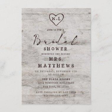 Carved Sweethearts Rustic Birch Wood Bridal Shower Invitations
