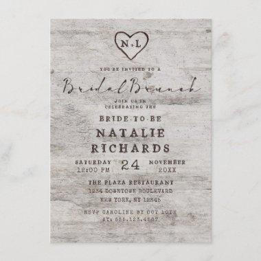 Carved Sweethearts Rustic Bridal Brunch Shower Invitations