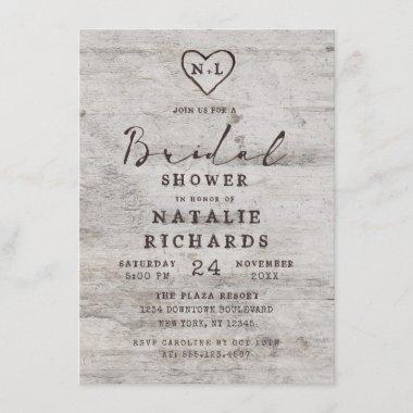 Carved Sweethearts Rustic Wedding Bridal Shower Invitations