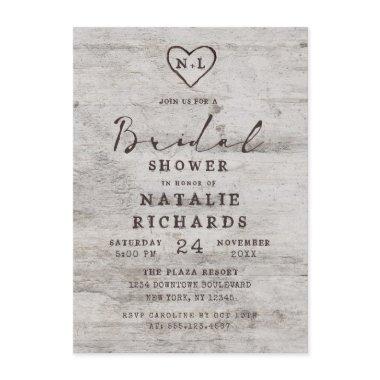 Carved Sweethearts Rustic Wedding Bridal Shower Invitations