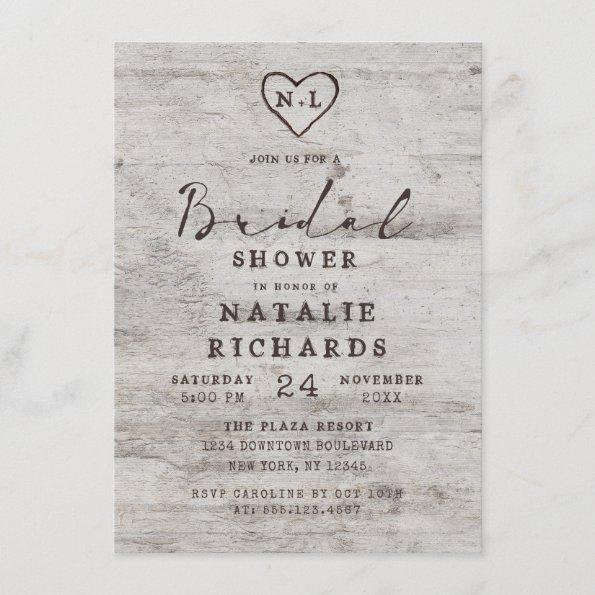 Carved Sweethearts Rustic Wedding Bridal Shower Invitations