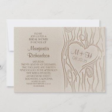 carved tree rustic bridal shower invitations
