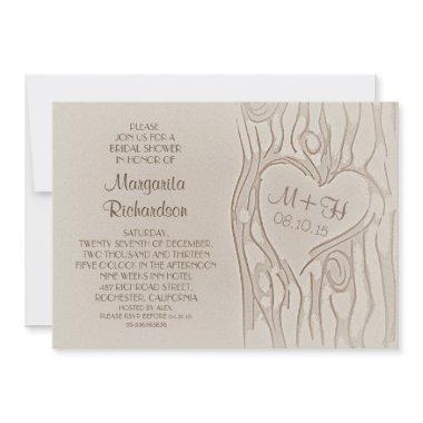 carved tree rustic bridal shower invitations